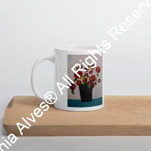 Red Flowersin Black Vase (White Ceramic mug) - Image 5