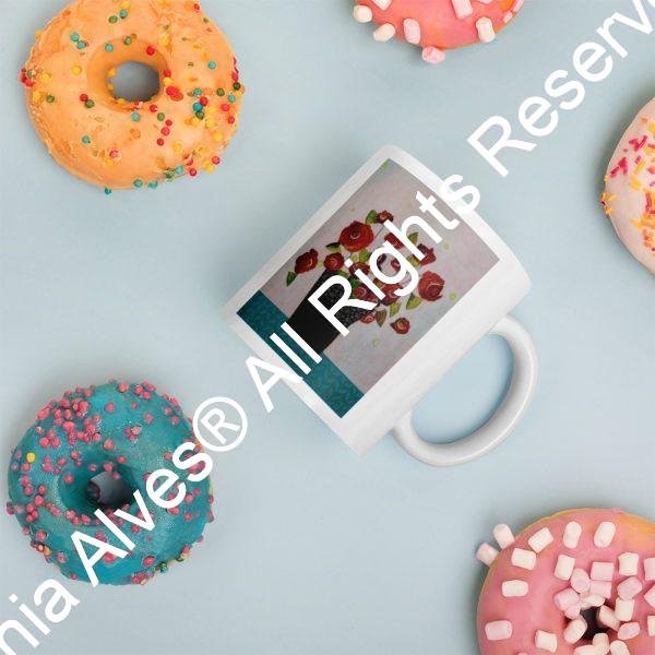 Red Flowersin Black Vase (White Ceramic mug) - Image 2