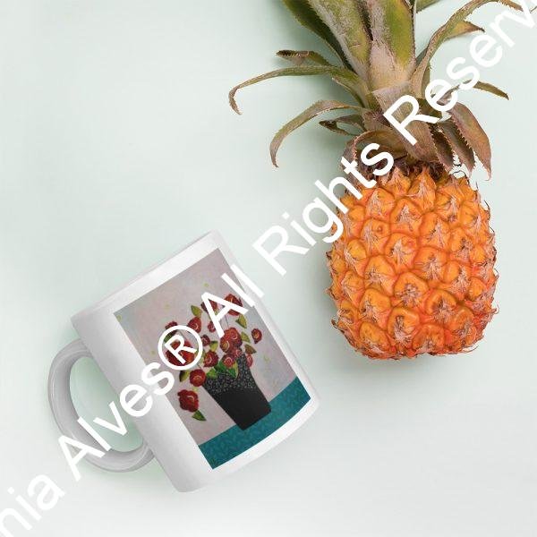 Red Flowersin Black Vase (White Ceramic mug) - Image 3