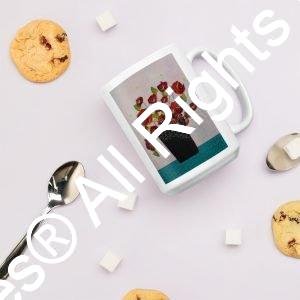 Red Flowersin Black Vase (White Ceramic mug)