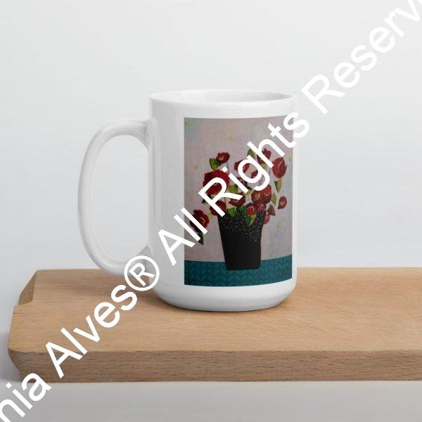 Red Flowersin Black Vase (White Ceramic mug) - Image 7